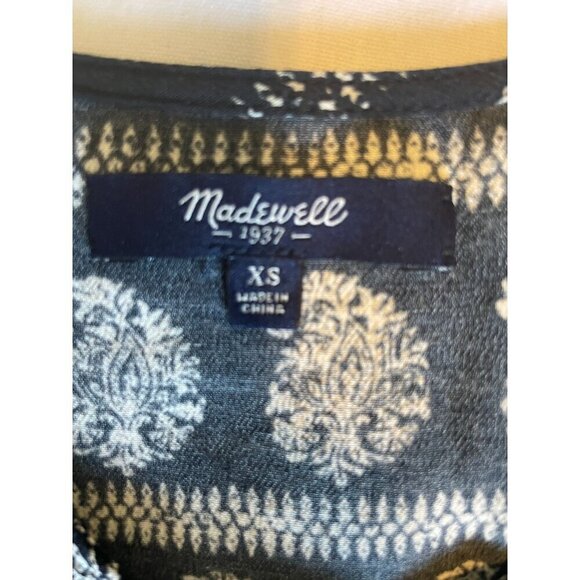 Madewell XS Sleeveless Black Ivory Stripe Print Top With Snap Front Blouse Shirt - Picture 2 of 12